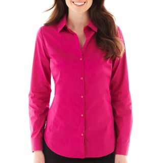 Worthington Essential Long Sleeve Button Front Shirt   Tall, Pink