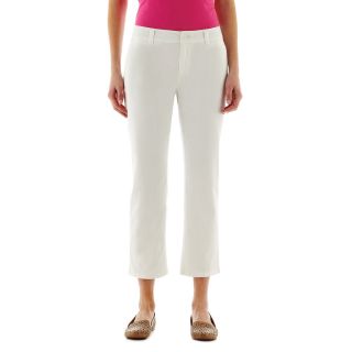 Flat Front Twill Cropped Pants   Petite, White, Womens