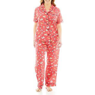 INSOMNIAX Short Sleeve and Pants Cotton Pajama Set   Plus, Coral, Womens
