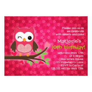Hot Pink Cute Owl Girly Birthday Party Invitation