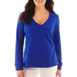 LIZ CLAIBORNE Long Sleeve V Neck Sweatshirt, Blue, Womens