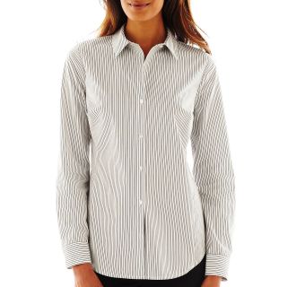 Worthington Essential Long Sleeve Button Front Shirt   Tall, Pinstripe