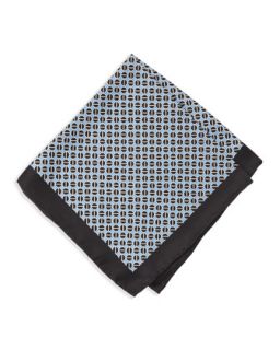 Interlock Square Print Silk Pocket Square, Black/Blue