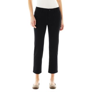 Flat Front Twill Cropped Pants   Petite, Black, Womens