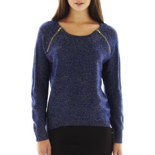 Bisou Bisou High Low Metallic Raglan Sleeve Sweater, Blue/Gold, Womens