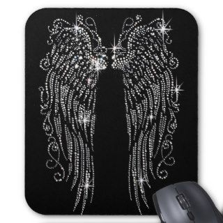 Bling Sparkling Angel Wings on Black Mouse Pads