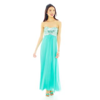 Speechless Sequin Long Dress with Crystal Jersey Knit Skirt, Womens