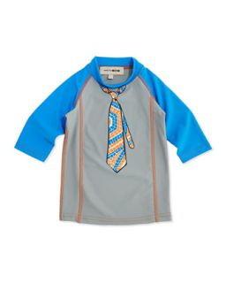 Necktie Print Rashguard, Gray/Blue/Orange, 2T 4T