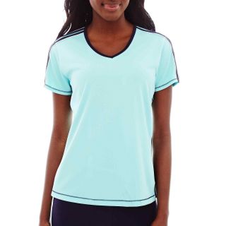 Made For Life Short Sleeve Taped Mesh Tee, Aqua Zst/nvy Sl/wh, Womens
