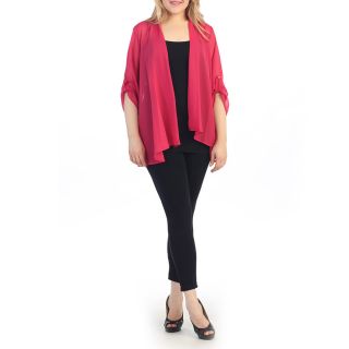 Womens Plus Size Pink Roll tab Sleeve Open Cardigan