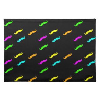Neon Colors Curly Mustache On Black Place Mats