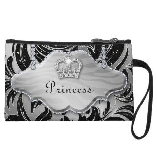 Cute Crown Princess Tiara Purse Black Swirls Wristlet