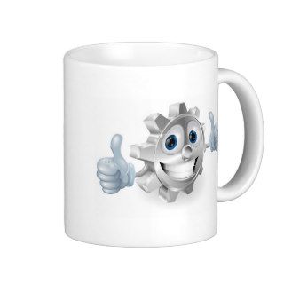 Gear giving thumbs up cartoon character mug
