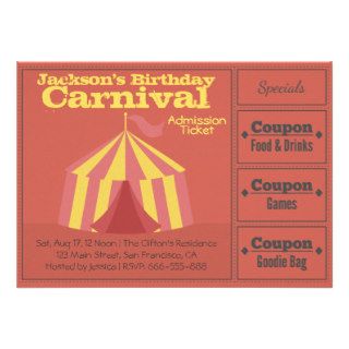 Kids Birthday Party Carnival Admission Ticket Personalized Invites