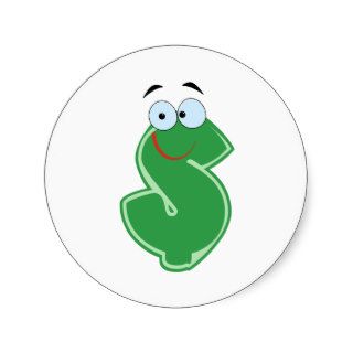 Green Dollar Cartoon Character Round Sticker