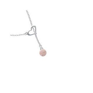 Mini Pink Volleyball/Waterpolo   Two Sided   Silver Plated Heart Lariat Charm Jewelry
