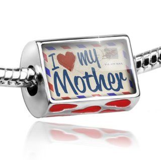 Bead with Hearts I Love my Mother, Vintage Letter   Charm Fit All European Bracelets, Neonblond Jewelry