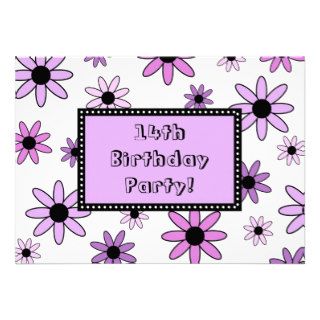 Purple Flower 14th Birthday Party Invitation Cards