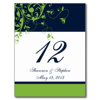 Navy Blue and Green Floral Wedding Table Cards Post Card