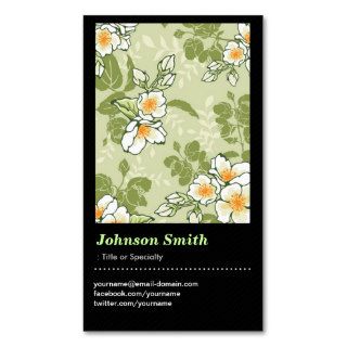Flower Decorator Vintage Chic Green Floral Pattern Business Card Template