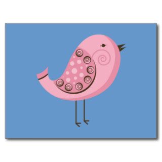 Retro Pink Bird Postcards