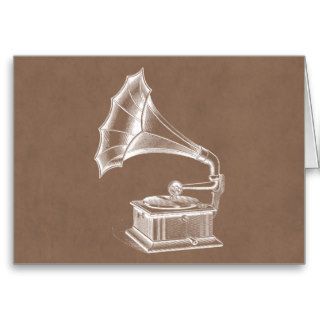 Vintage Phonograph Record Player Musical Parchment Greeting Card