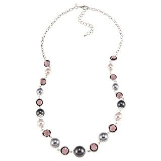 Roman Silvertone White and Grey Faux Pearl Plastic Stone Necklace Roman Fashion Necklaces