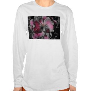 Black and White Flower in Pink T Shirt