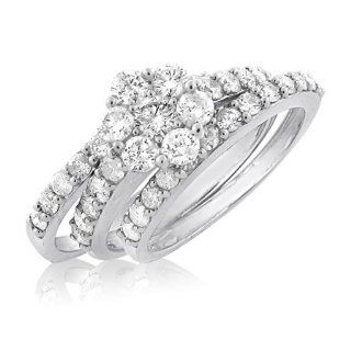 14KT 2.04 CTTW DIAMOND FLOWER BRIDAL SET FLOWER 3PC Rings Jewelry