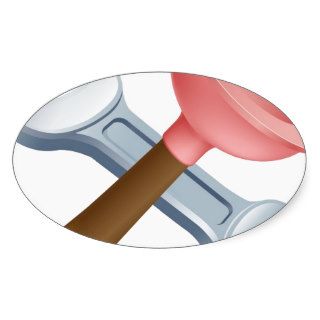 Crossed plunger and spanner tools oval stickers