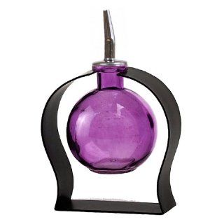 Modern Olive Oil & Vinegar Liquid Dispenser Glass Bottle w/Gift Box ~ G127 Purple Ball Style Oil &Vinegar Glass Bottle Cruet with Pour Spout and Black Arch Style Metal Stand Kitchen & Dining
