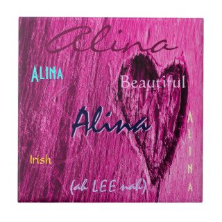 Alina Name Irish Meaning with Bright Pink Heart Tiles