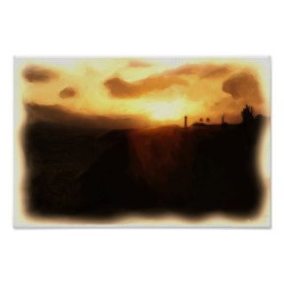 Carribean Lighthouse & Sunset Painting Poster