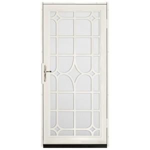 Unique Home Designs Lexington 36 in. x 80 in. Almond Outswing Security Door with White Perforated Screen and Polished Brass Hardware IDR30000362123