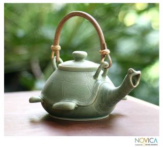 Handcrafted Ceramic 'Lingering Turtle' Teapot (Indonesia) Novica Tea & Coffee Sets