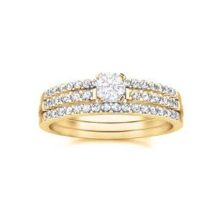 1.00 Carat�Round Cut Diamond�Trio Diamond Bridal Set on 10K Yellow   Gold FineTresor Jewelry