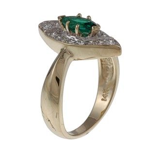 FJC 14k Gold Created Emerald and 1/3ct TDW Diamond Ring (H I, I1 I2) Gemstone Rings