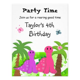 Pink and Purple Dinosaurs Birthday Invitation