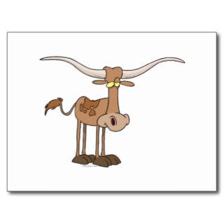 silly longhorn cow cartoon character post cards