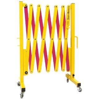 Versa Guard VG 5000 C Aluminum/Steel Expandable Portable Safety Barricade with Non Marking 2" Caster and Brake, 39" Height, 17" to 136" Expanded Height, Yellow/Magenta Industrial Safety Chain Barriers