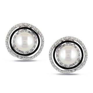 Miadora Sterling Silver Pearl and 1/4ct TDW Diamond Earrings (H I, I2 I3) Miadora Pearl Earrings