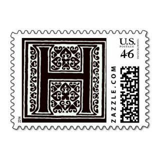 Fancy font Black and White Monogram   Letter H Stamps
