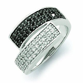 Genuine .925 Sterling Silver Rhodium Black And Clear Cz Overlapping Ring. . Mireval Jewelry