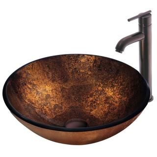 VIGO Russet Above Counter Glass Vessel Sink and Faucet Set in Oil Rubbed Bronze Vigo Sink & Faucet Sets