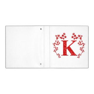 Monogram Letter K Red Leaves 3 Ring Binders