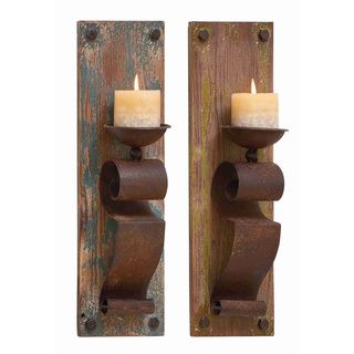Wood and Metal Rustic Candle Sconces (Set of 2) Candles & Holders