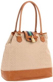Tommy Hilfiger Lock Charm Lg Shopper Shoulder Bag, Camel/Tonal, One Size Shoulder Handbags Clothing