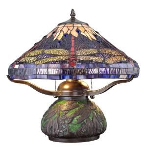 Serena Ditalia 14 in. Tiffany Dragonfly Bronze Table Lamp w/Mosaic Base T16010K