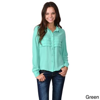 Journee Collection Junior's Pleated Collared Blouse Journee Collection Juniors' Tops