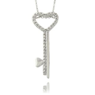 Finesque Silvertone Diamond Accent Heart Key Necklace Finesque Diamond Necklaces